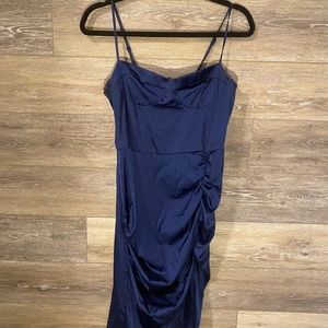 Navy Satin Midi Dress